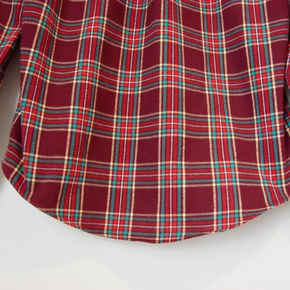 Plaid Flannel Shirt Lands' End Burgundy Red Button Down Medium 15 - 15.5 - Picture 16 of 16